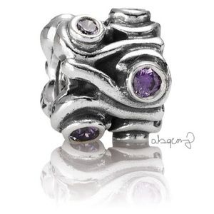 EUC Pandora 790369ACZ Sterling Silver Ocean Wave Charm w/ Amethyst Zirconia